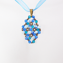 Pendant 40cm - Marissa Rhombus S-Blue Organza - Pendant 40cm - Laiton bronze